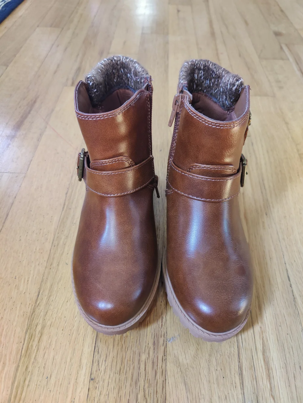 Kids Brown Faux-Leather Winter Boots- Wonder Nation- Size 13 Kids